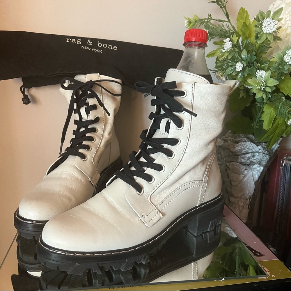 Rag & Bone white leather chunky ankle boots